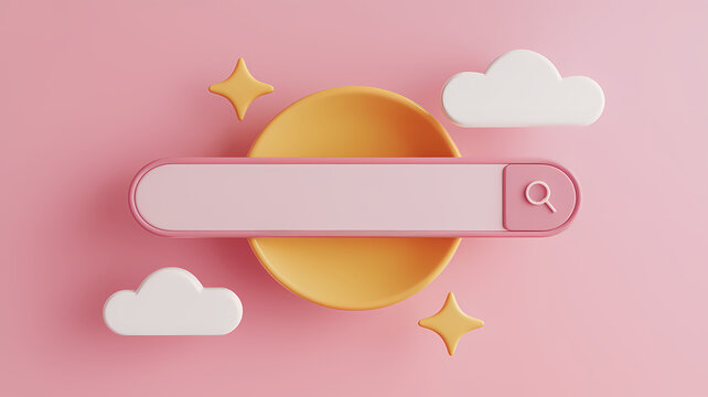 Minimalist Blank Search Bar on Pink Background &ndash; 3D Web Search Concept