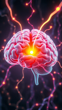 Leuchtendes Gehirn mit Synapsen
