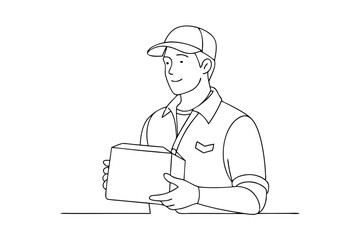 Single Line Drawing of a Delivery Person with Parcel – Clean Vector Art