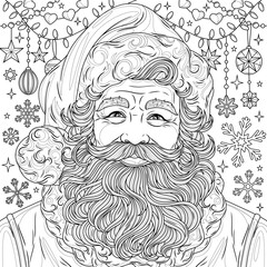 Santa Claus and snowflakes.Coloring book antistress for children and adults.
