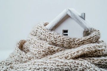 Cozy home wrapped in a knitted scarf  a creative take on winter heating and energy efficiency