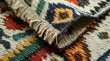 Elegant Ethnic Print Rug Combining Intricate Weaving Techniques and Colorful Cultural Patterns
