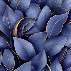 Elegant dark blue leaves with golden outlines in a lush arrangement