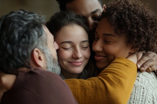 A heartwarming moment of friendship  diverse individuals embracing in unity and support