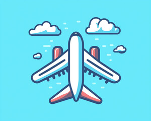 minimalist airplane clouds blue background clipart flat art style icon