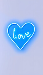 Blue neon heart love symbol isolated with white highlights, png