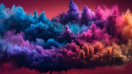 Colorful dust cloud with explosion effect on red background