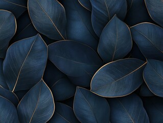 Obraz premium Elegant dark blue leaves with gold edges arranged beautifully