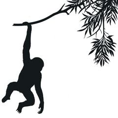 a monkey a monkey hanging on the tree stick vector silhouette © Dream Is Power