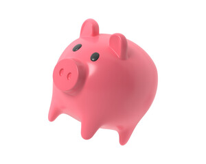 A 3d render pink piggy bank with a coin, styled in a minimalistic, cartoon-like plastic design, representing savings