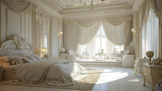 Luxury white master bedroom interior Video