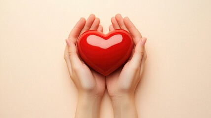 Obraz premium Young woman holding a red heart on a pink background for healthcare, donate, and family insurance: World Heart Day, World Health Day, Valentine's Day