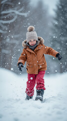 Joyful Winter Fun: Kid Playing in Snow - Adorable Children Enjoying Snowy Adventure in Cozy Winter Clothes