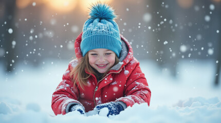 Joyful Winter Fun: Kid Playing in Snow - Adorable Children Enjoying Snowy Adventure in Cozy Winter Clothes