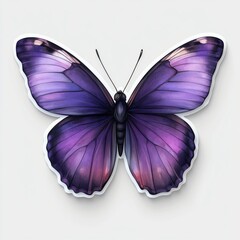 Fototapeta premium Vibrant sticker art of a delicate butterfly in rich purple tones, set against a black background for an elegant appearance