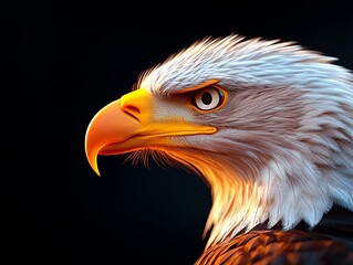 Majestic eagle portrait with striking features on a dark background.