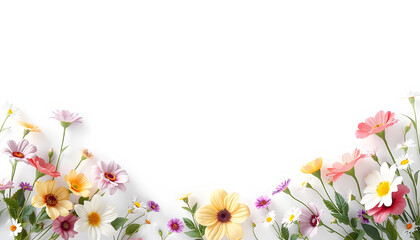 Fototapeta premium Corner borders of variety of artificial flowers for springtime or love concepts isolated with white highlights, png