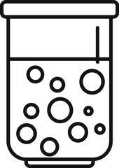 Line drawing of a chemical beaker filled with liquid and bubbles, representing a scientific experiment or lab test