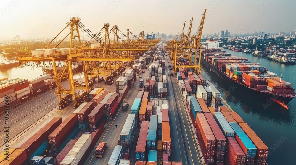 Poster world logistics map with container icons, illustrating global freight network and efficient distribu