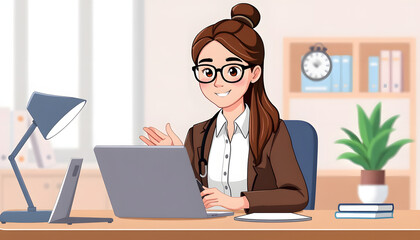 Online consultation by social worker, psychologist, behavior, teacher isolated with white highlights, png