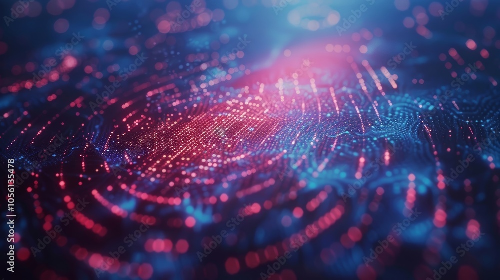 Poster complex data streams are visualized as a dynamic, flowing landscape of interconnected points of ligh