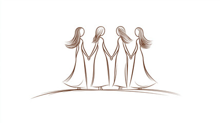 Simple black and white line art of women standing in solidarity
