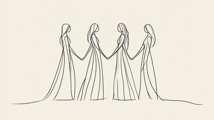 Simple black and white line art of women standing in solidarity