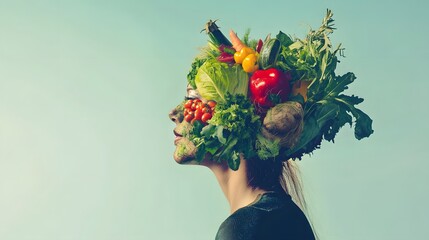 Woman with a crown of fresh produce.