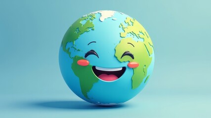 Obraz premium illustration of smiling planet on light blue background