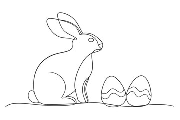 Easter Bunny and Eggs Line Art Simple One-Line Vector Design