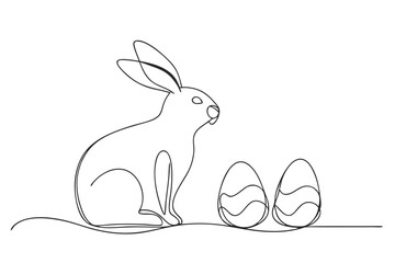 Easter Bunny and Eggs Line Art Simple One-Line Vector Design