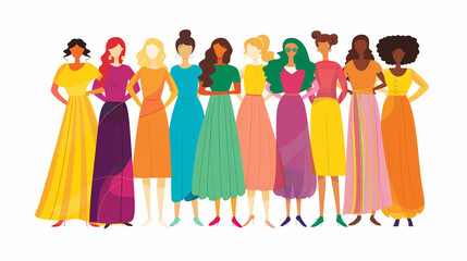 Illustration of diverse women standing together in unity in vector style