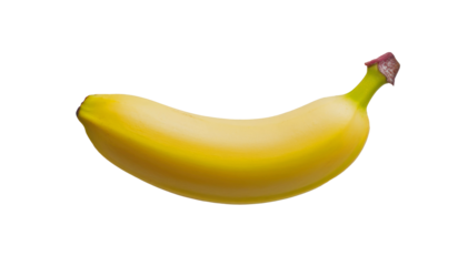 A bright yellow banana resting on a clean background, showcasing its smooth surface and curved shape, typical of ripe fruit