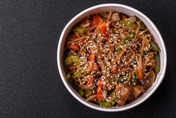 Buckwheat noodles with vegetables, salt and spices