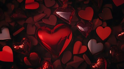 A close-up of red and white heart-shaped objects, perfect for Valentine's Day.
