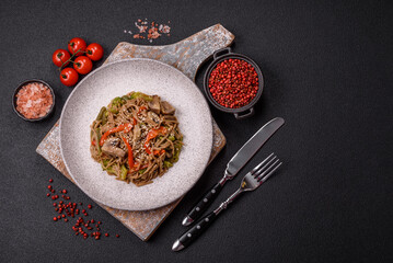 Buckwheat noodles with vegetables, salt and spices