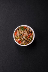 Buckwheat noodles with vegetables, salt and spices