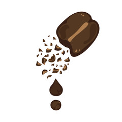 Set of vector illustrations of coffee drinks Ripe, roasted, fragrant coffee beans, ground into droplets, isolated on white background. For designing food and drink menus, cafes, easy to edit.
