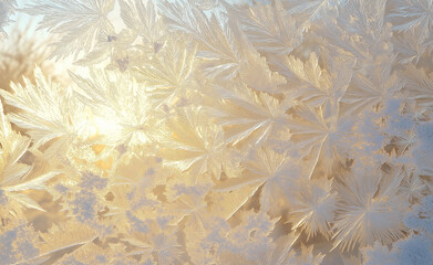 Winter Scene with Snowflakes and Sunset Glow: A peaceful winter scene featuring delicate snowflakes on the ground with a warm, glowing sunset in the background, creating a serene, magical atmosphere.