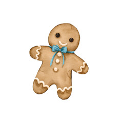 Watercolor gingerbread in the shape of a man. Watercolor illustration of gingerbread cookies isolated on a white background