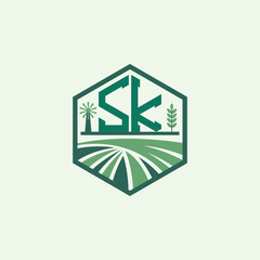 Modern Agricultural SK Logo Design. Letter SK Farm Logo and Field Icon for Eco-Friendly Branding. SK Sustainable Agriculture Emblem