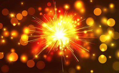 Fototapeta premium Golden Firework Explosion with Bokeh Background: A bright, golden firework burst against a dark background with warm bokeh lights, creating a festive and celebratory mood.