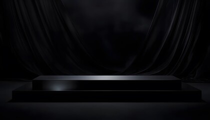 Black Podium with Long Platform on Dark Background