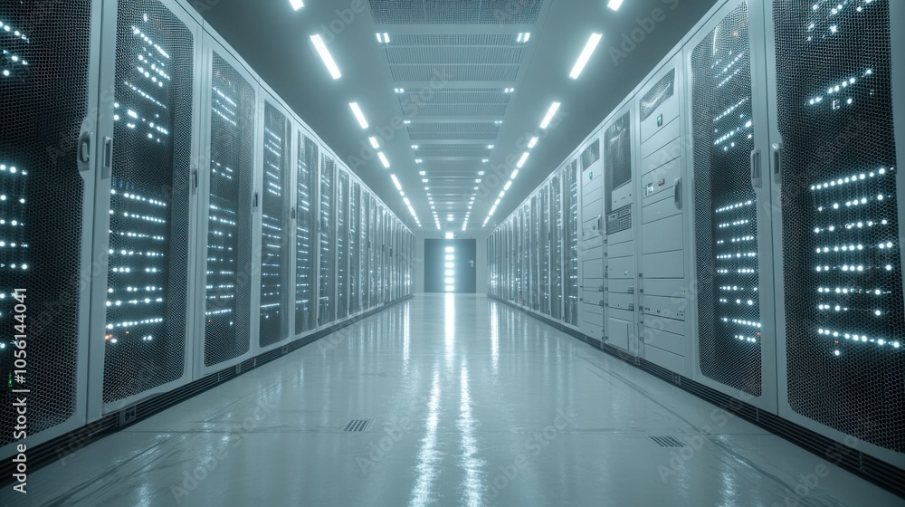 Aufkleber modern data center hallway with illuminated server racks and sleek design