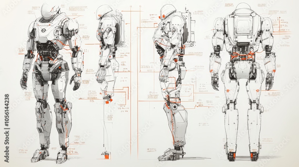 Aufkleber intricate blueprint of a futuristic robot showcasing detailed mechanical elements and schematic anno