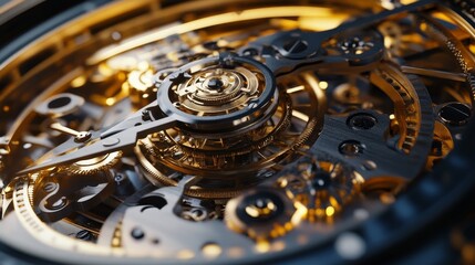 A mesmerizing close-up view of a sophisticated watch showcasing its internal gears, demonstrating precision and craftsmanship of modern horological engineering.