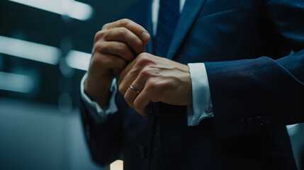 Businessman adjusting his cufflinks.