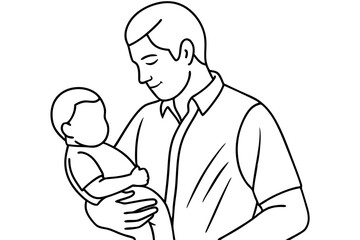Heartwarming Line Drawing of Father Holding Newborn Baby