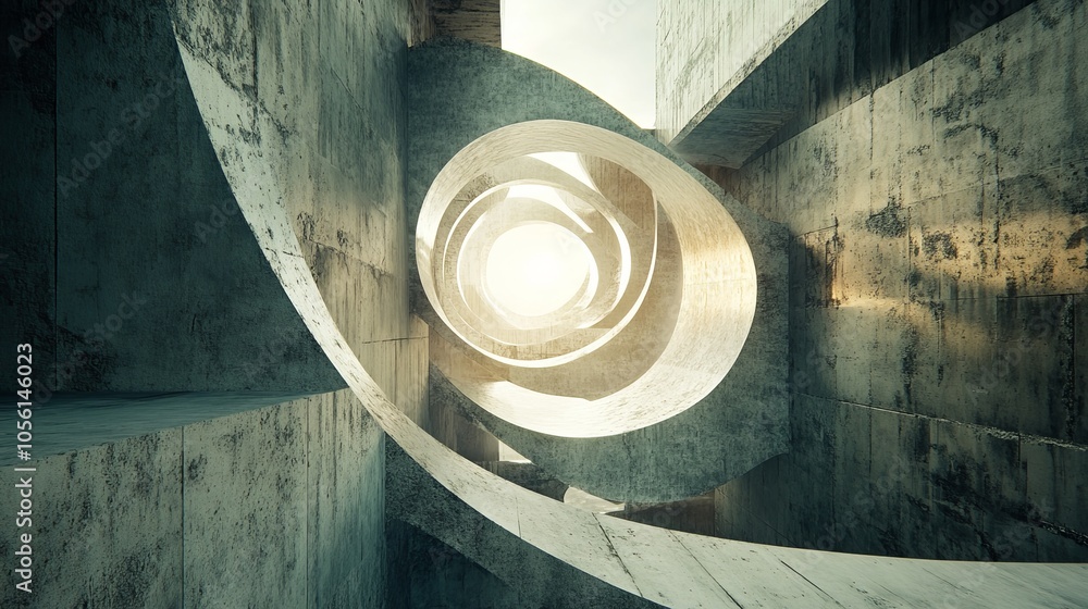 Aufkleber this image features a dramatic spiral structure with concrete surfaces, providing an intriguing pers