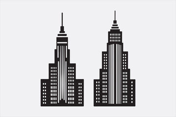 A black silhouette  vector of two city buildings.